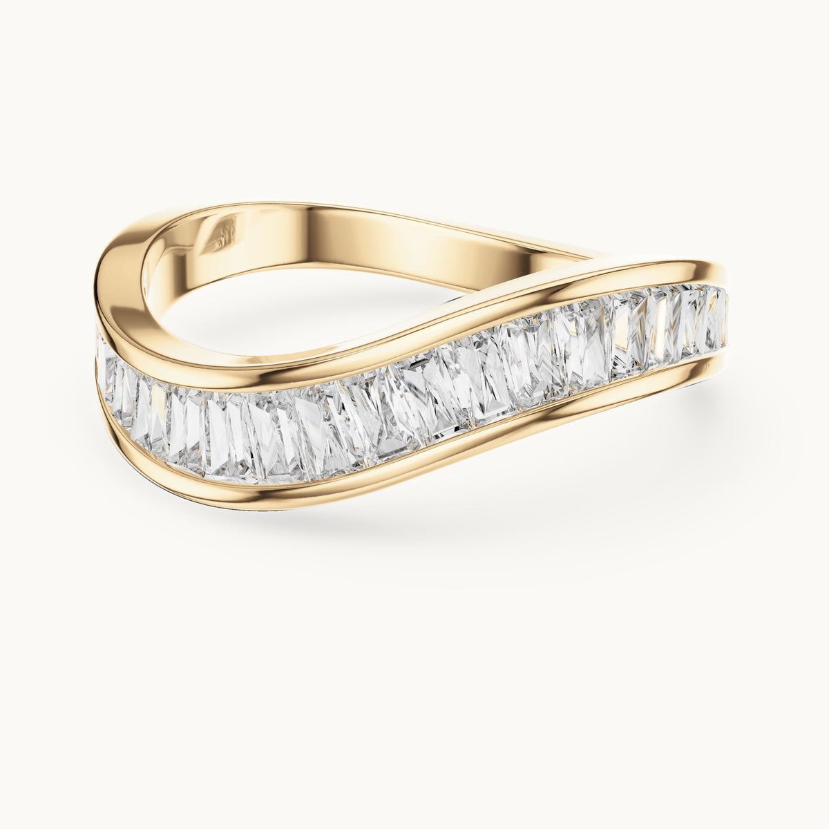 Baguette cut lab-grown diamond half eternity band in 14K yellow gold, 0.89 CT TW, view 1