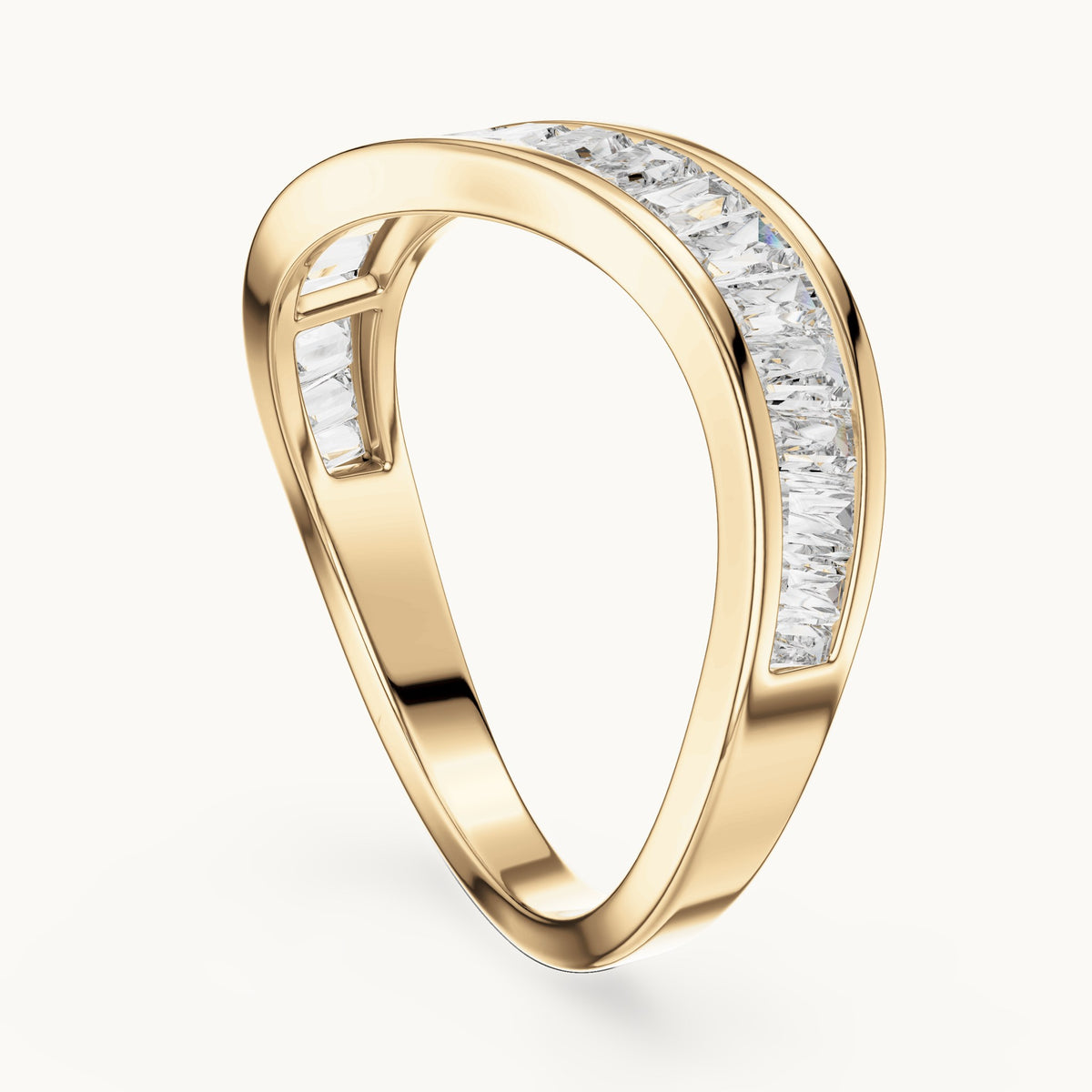 Baguette cut lab-grown diamond half eternity band in 14K yellow gold, 0.89 CT TW, view 2