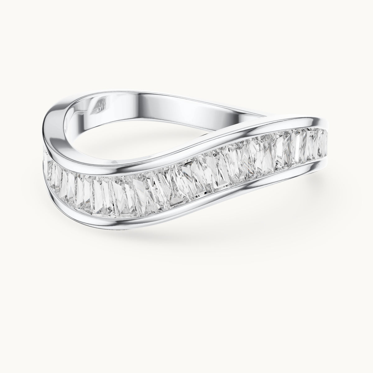Baguette cut lab-grown diamond half eternity band in 14K white gold, 0.89 CT TW, view 3