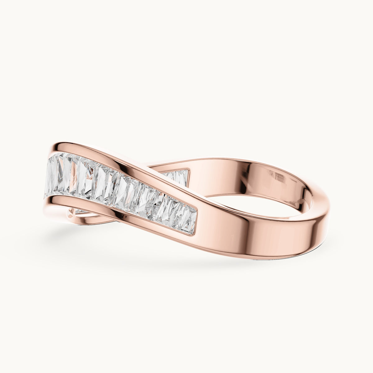 Baguette cut lab-grown diamond half eternity band in 14K rose gold, 0.89 CT TW, view 2
