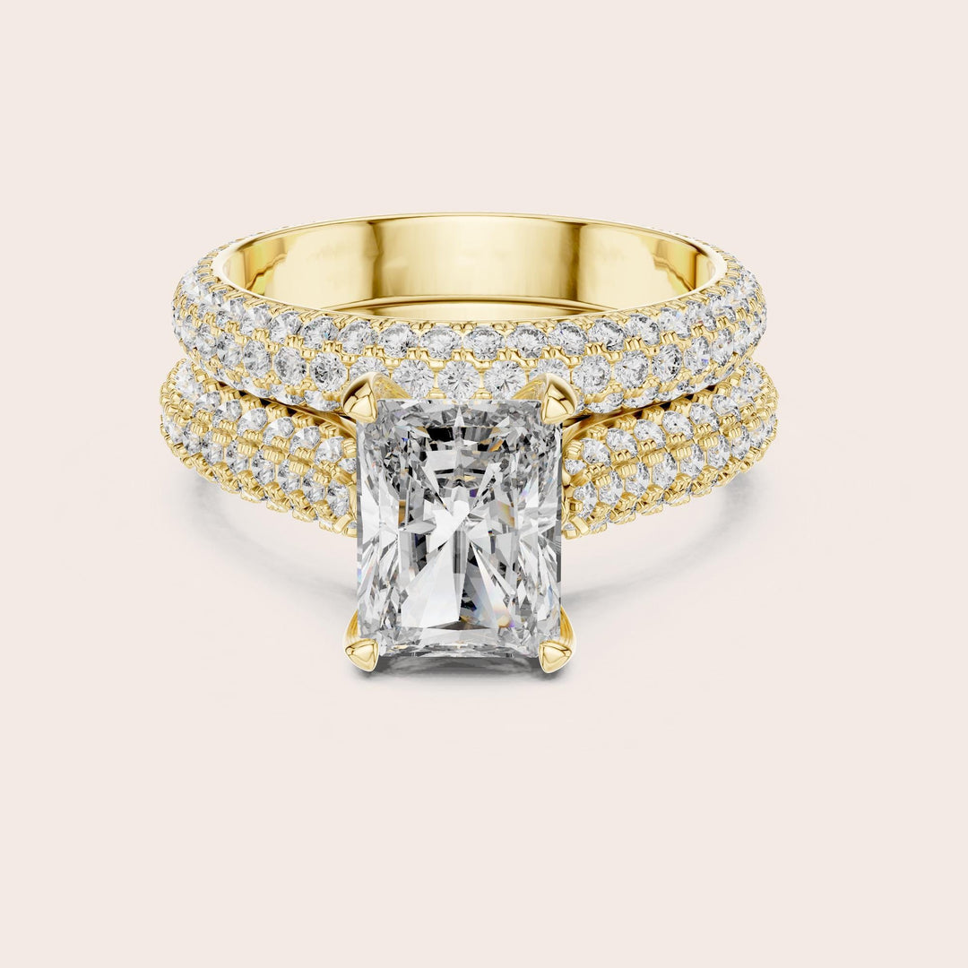 Radiant Cut Lab Grown Diamond Pavé Solitaire Ring, 5.20ct Total, Solid Gold