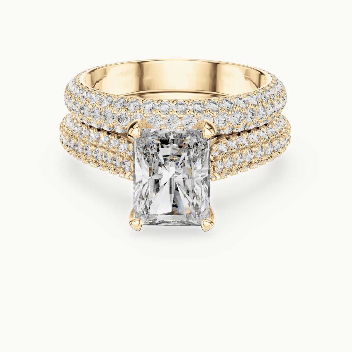 Radiant Cut Lab Grown Diamond Pavé Solitaire Ring, 5.20ct Total, Solid Gold