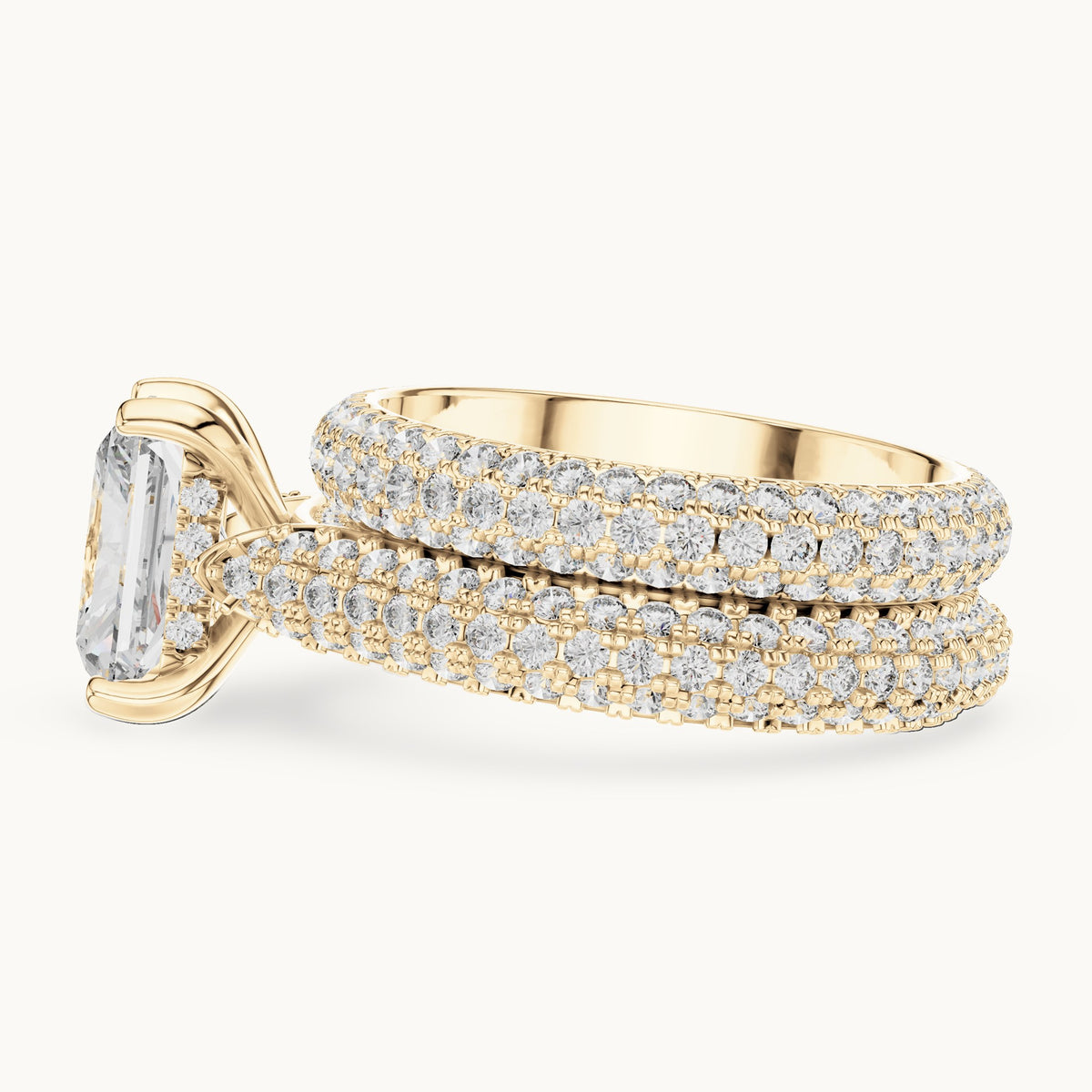 Radiant Cut Lab Grown Diamond Pavé Solitaire Ring, 5.20ct Total, Solid Gold