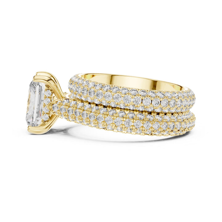 Radiant Cut Lab Grown Diamond Pavé Solitaire Ring, 5.20ct Total, Solid Gold