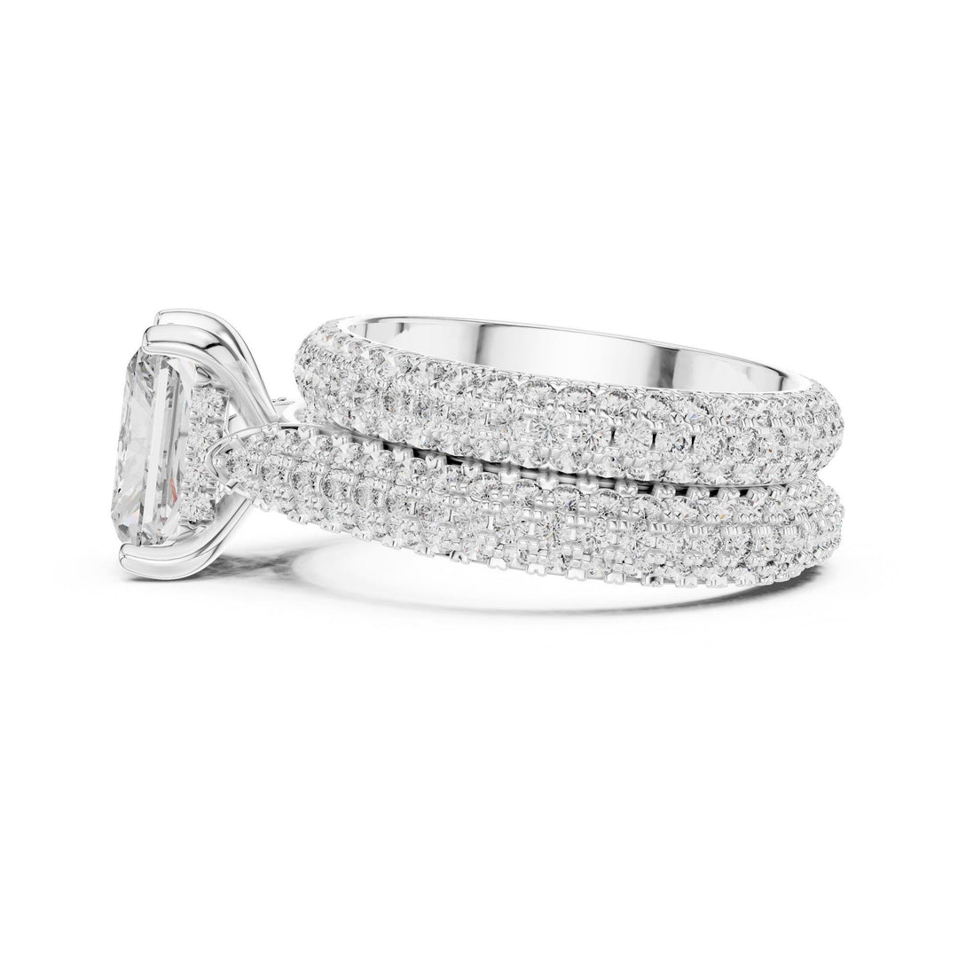 Radiant Cut Lab Grown Diamond Pavé Solitaire Ring, 5.20ct Total, Solid Gold