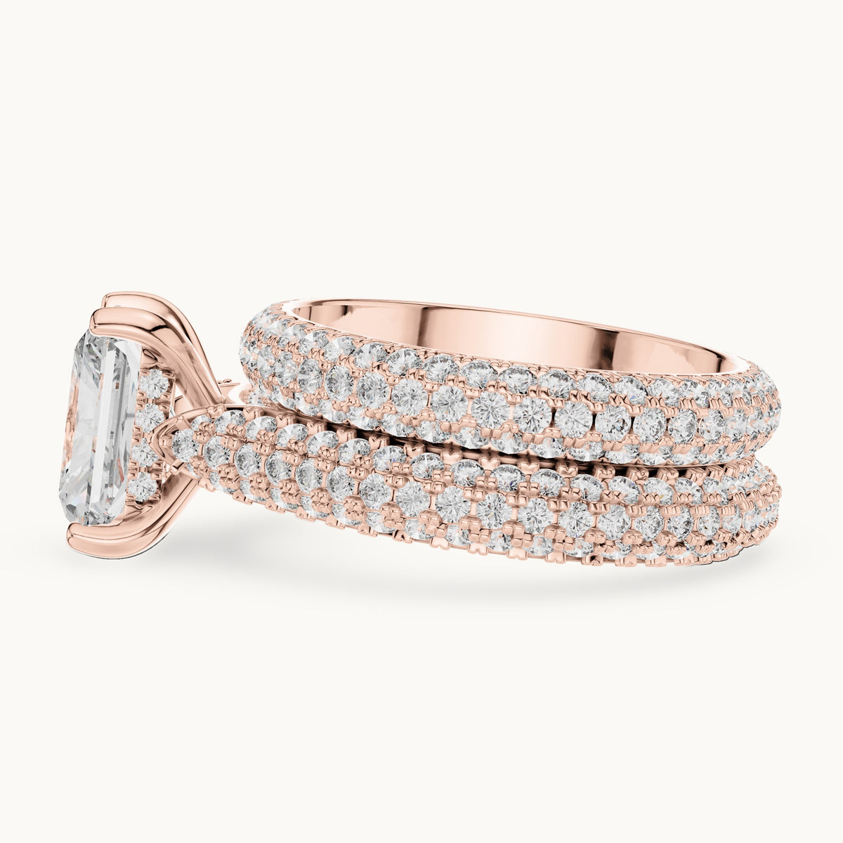 Radiant Cut Lab Grown Diamond Pavé Solitaire Ring, 5.20ct Total, Solid Gold