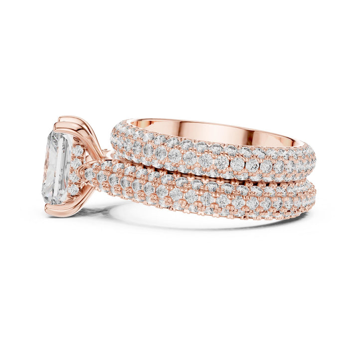 Radiant Cut Lab Grown Diamond Pavé Solitaire Ring, 5.20ct Total, Solid Gold