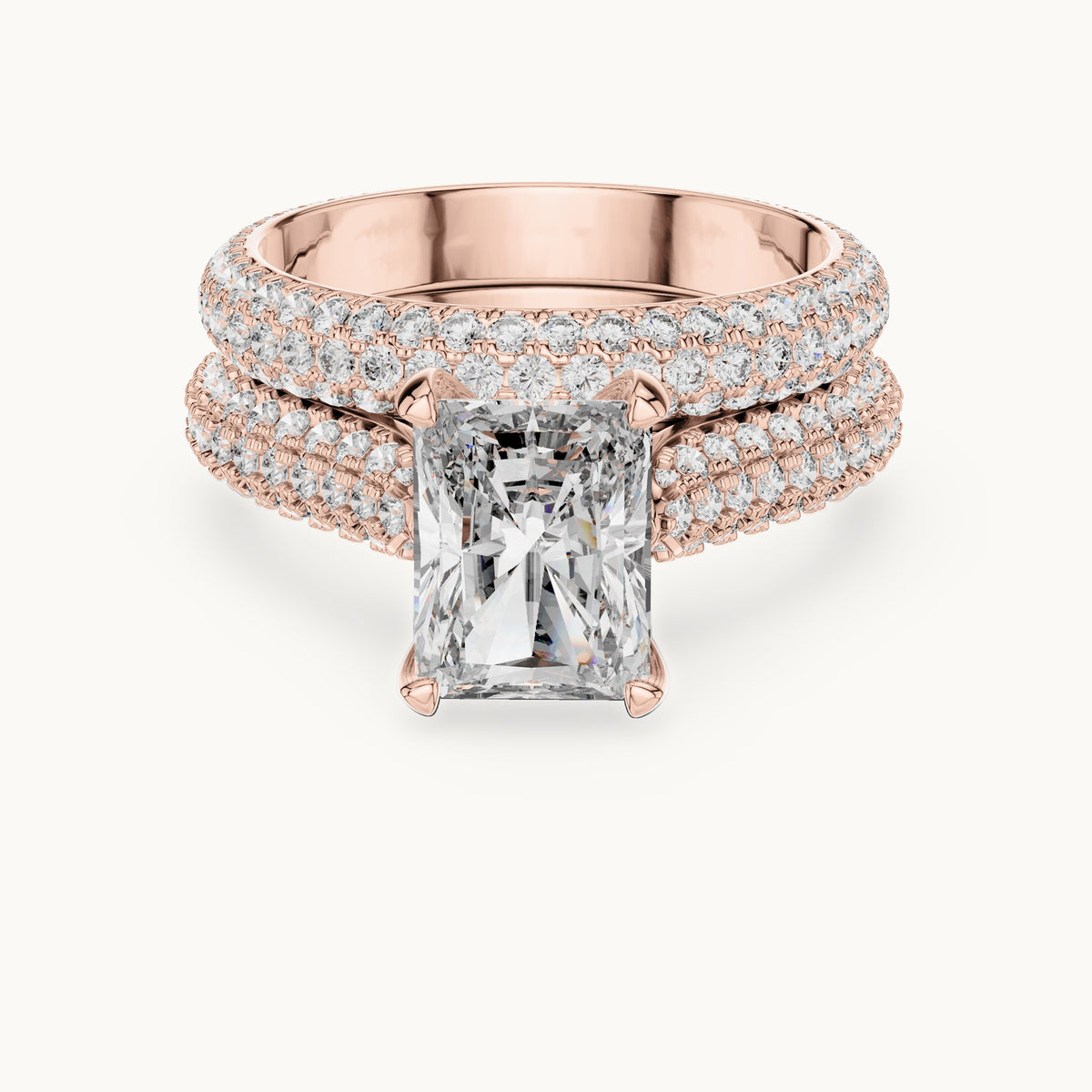 Radiant Cut Lab Grown Diamond Pavé Solitaire Ring, 5.20ct Total, Solid Gold