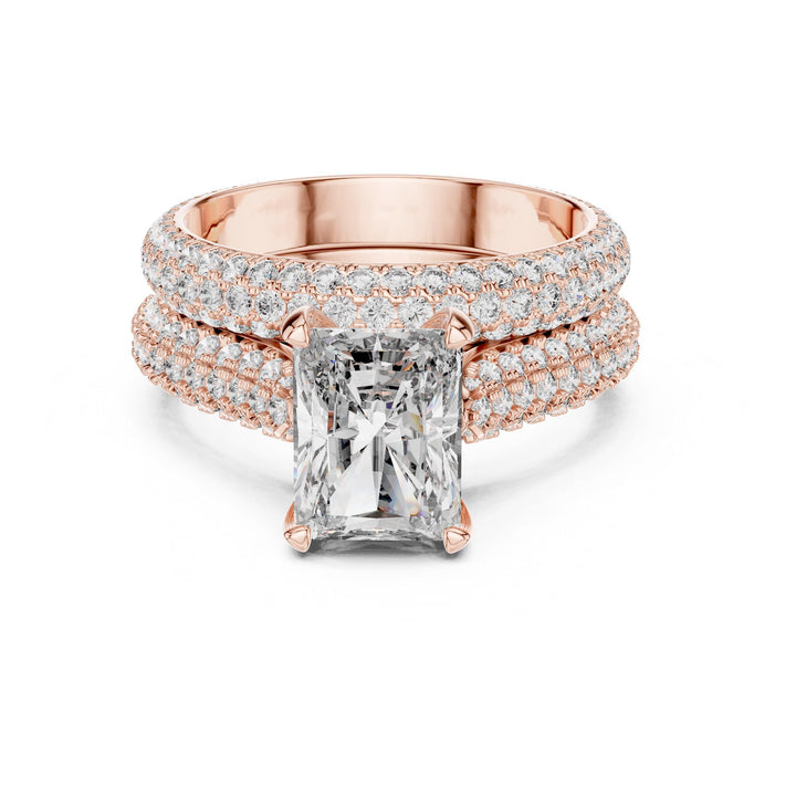 Radiant Cut Lab Grown Diamond Pavé Solitaire Ring, 5.20ct Total, Solid Gold