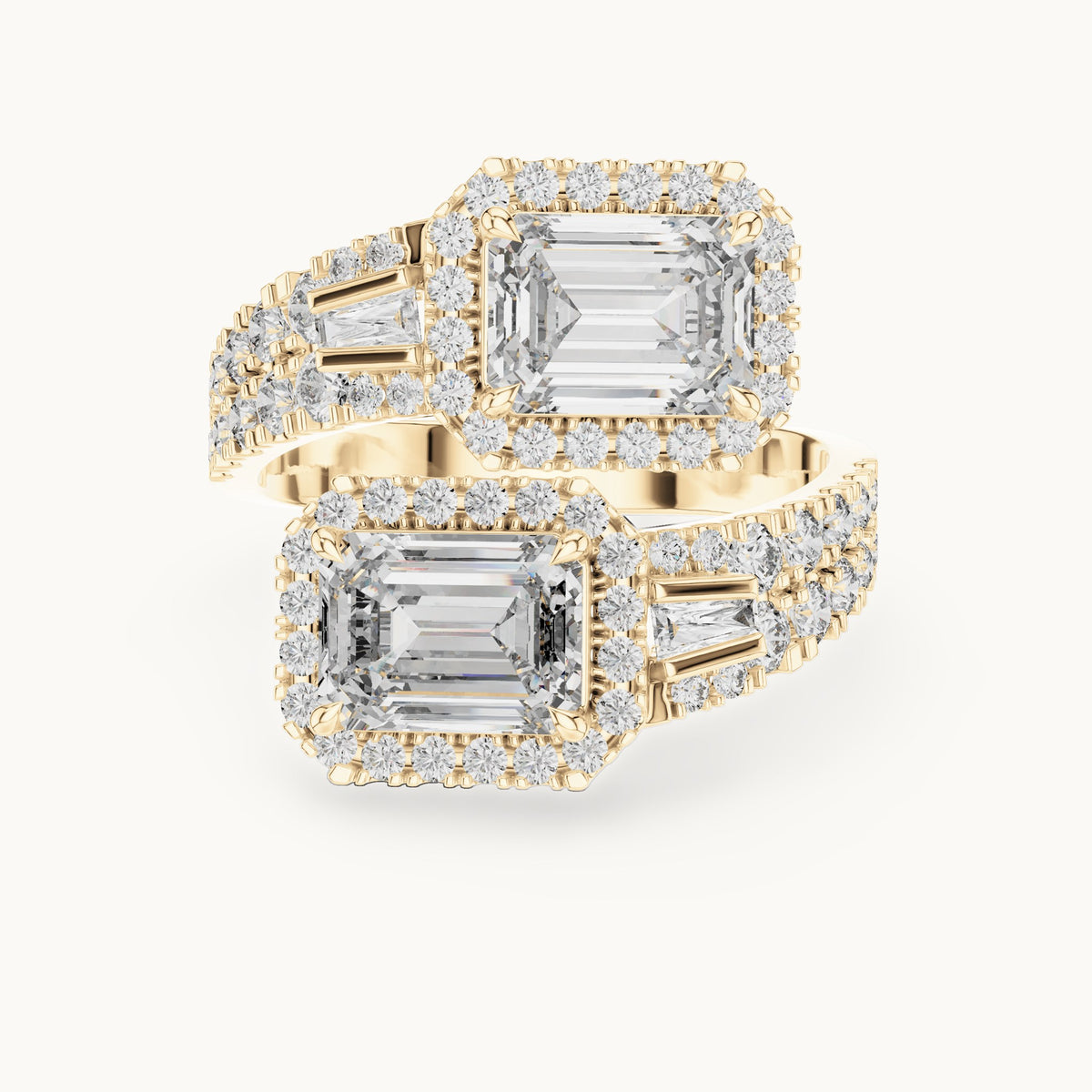 Emerald cut lab-grown diamond solitaire ring in 14K yellow gold, 3.69 CT TW, view 1