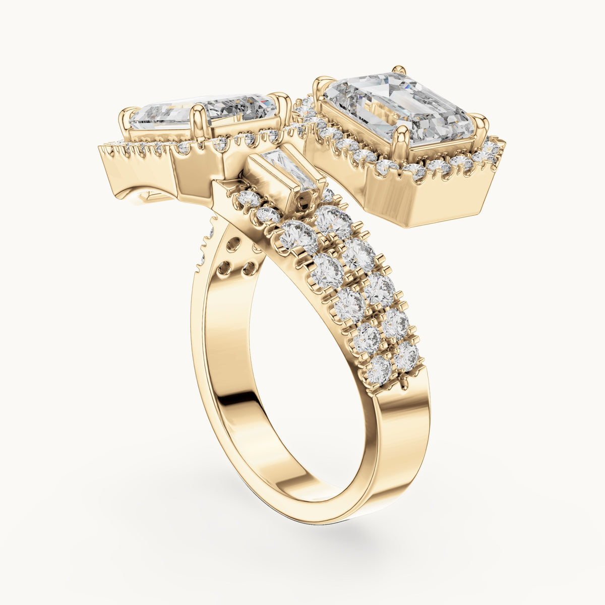 Emerald cut lab-grown diamond solitaire ring in 14K yellow gold, 3.69 CT TW, view 2