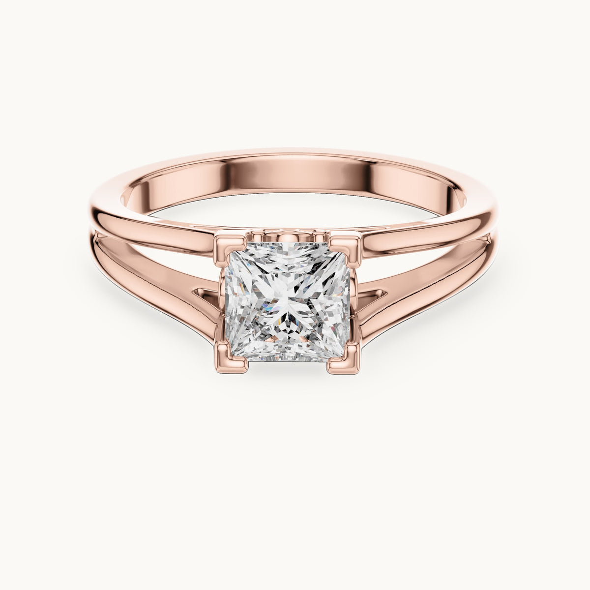 Princess Cut Lab Grown Diamond Solitaire Ring, 1.04ct Total, Solid Gold