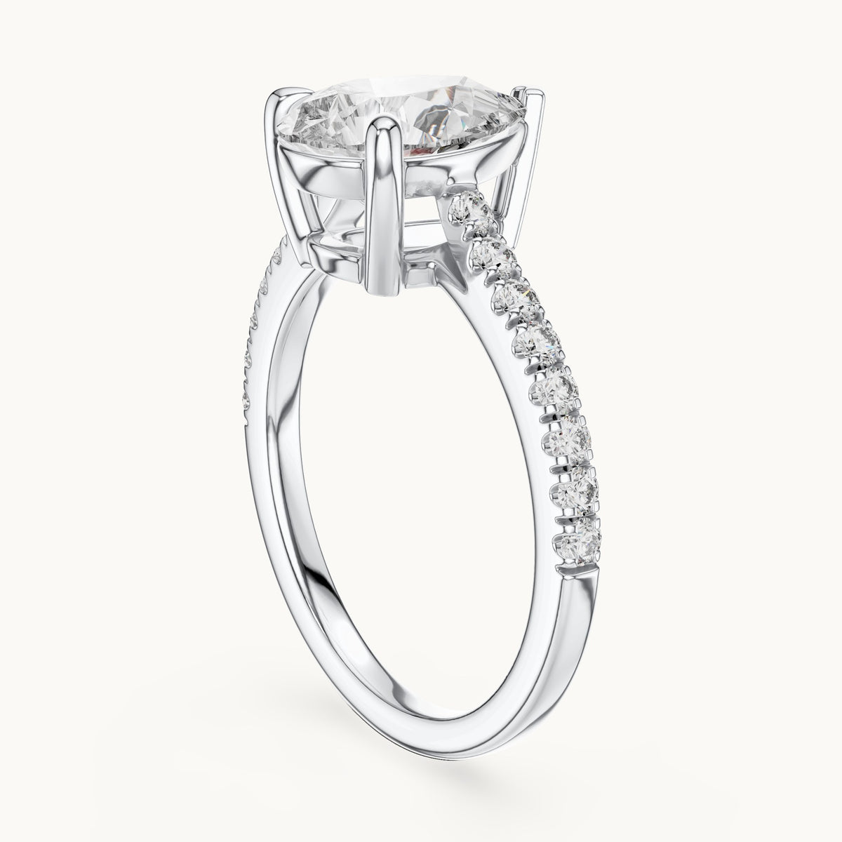 Pear cut lab-grown diamond solitaire ring in 14K white gold, 2.29 CT TW, view 1