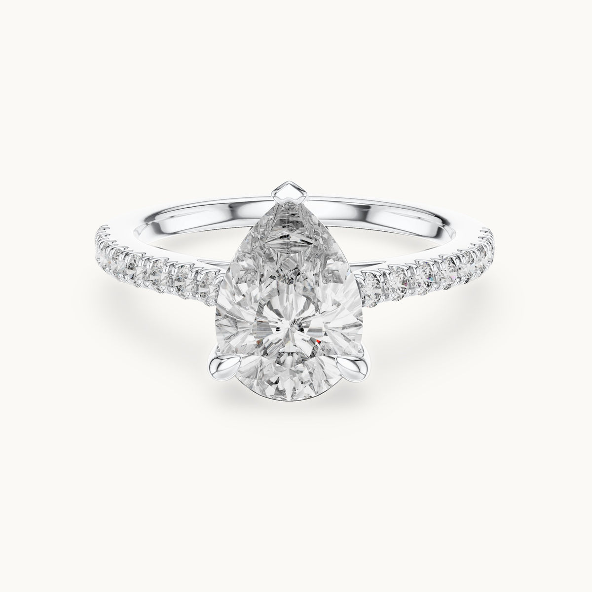 Pear cut lab-grown diamond solitaire ring in 14K white gold, 2.29 CT TW, view 3