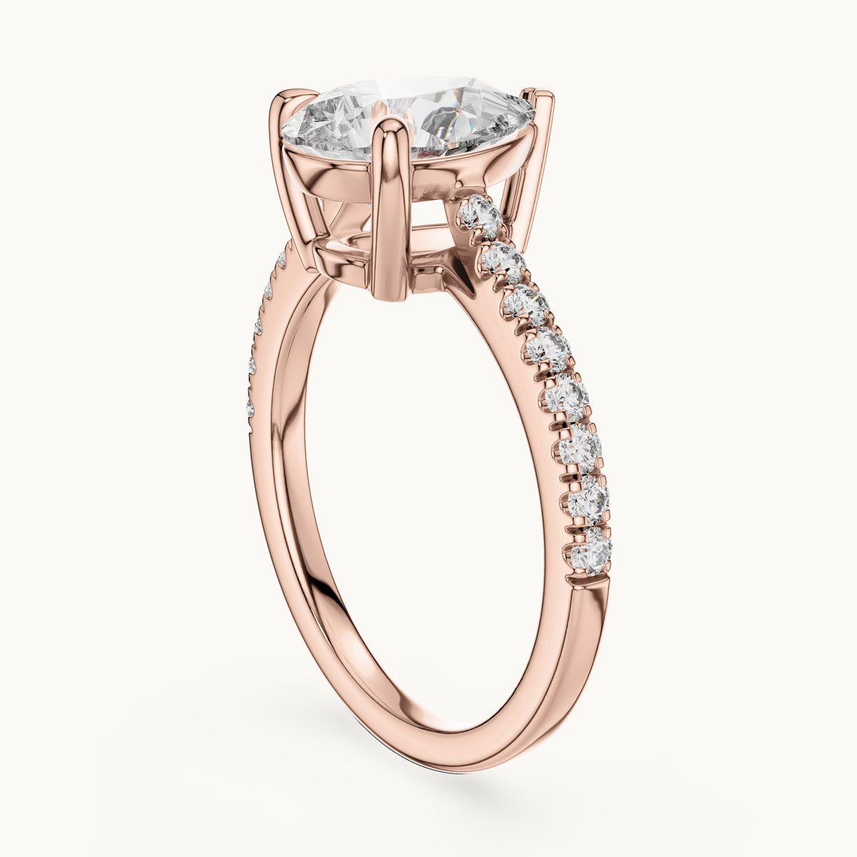 Pear cut lab-grown diamond solitaire ring in 14K rose gold, 2.29 CT TW, view 1