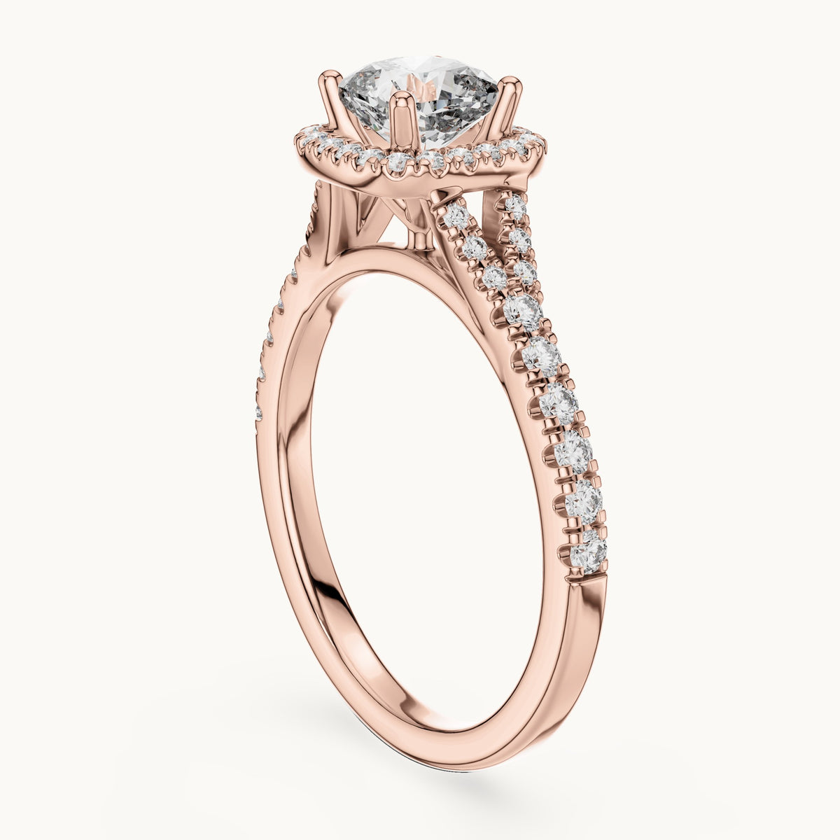 Cushion cut lab-grown diamond solitaire ring in 14K rose gold, 1.38 CT TW, view 1