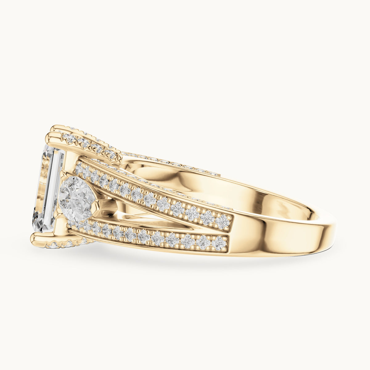 Emerald cut lab-grown diamond solitaire ring in 14K yellow gold, 3.10 CT TW, view 3