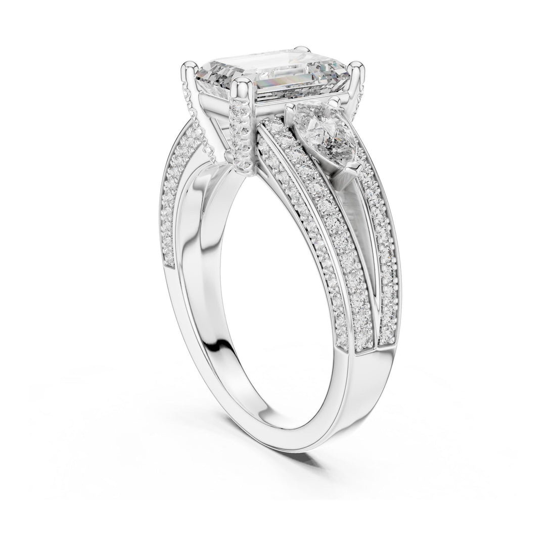 Emerald Cut Lab Grown Diamond Solitaire Ring, 3.10ct Total, Solid Gold