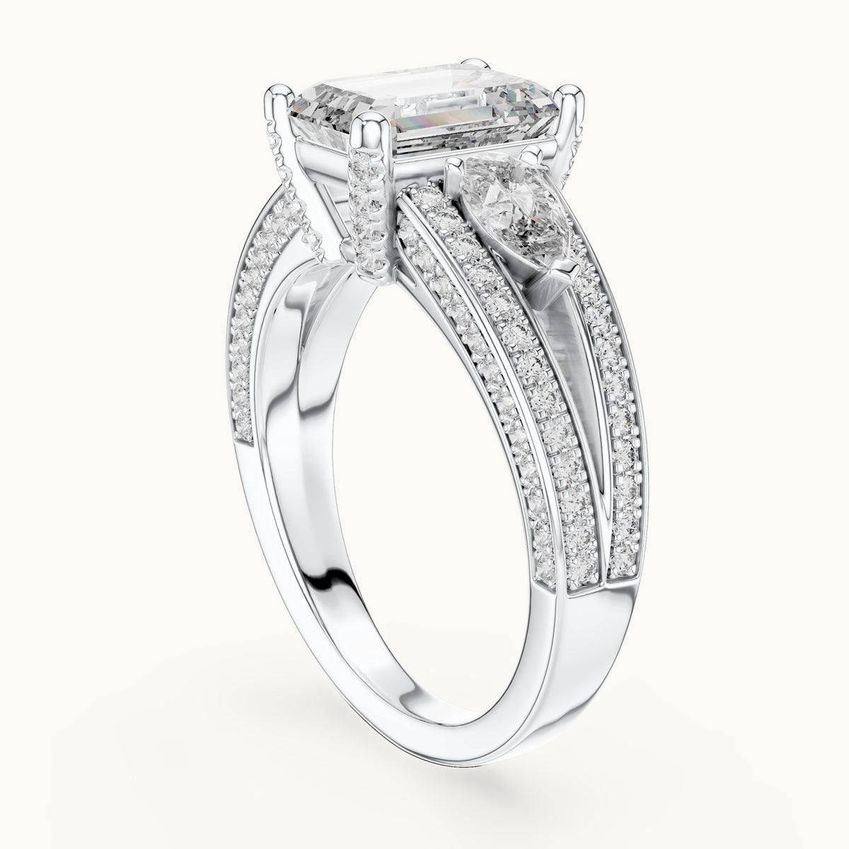 Emerald cut lab-grown diamond solitaire ring in 14K white gold, 3.10 CT TW, view 1