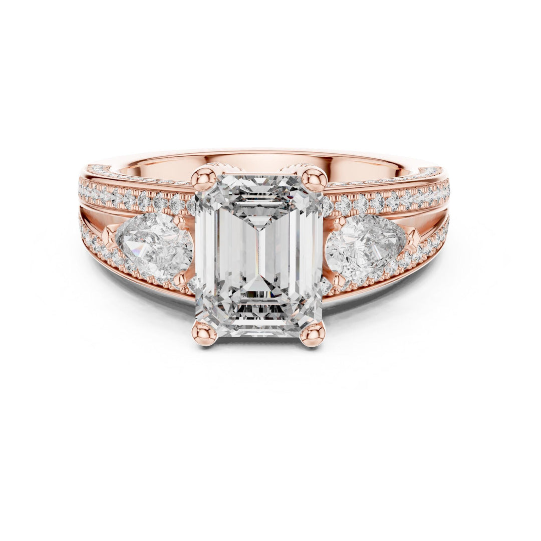 Emerald Cut Lab Grown Diamond Solitaire Ring, 3.10ct Total, Solid Gold