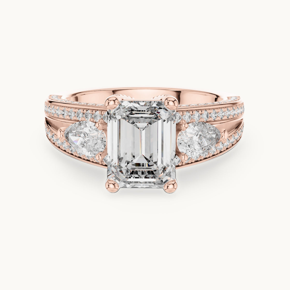 Emerald cut lab-grown diamond solitaire ring in 14K rose gold, 3.10 CT TW, view 3