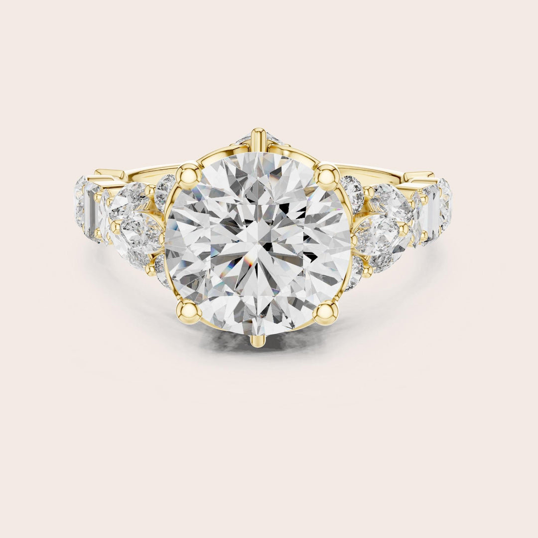 Round Cut Lab Grown Diamond Cluster Ring, 4.04ct Total, Solid Gold