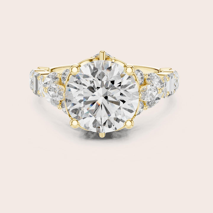 Round Cut Lab Grown Diamond Cluster Ring, 4.04ct Total, Solid Gold