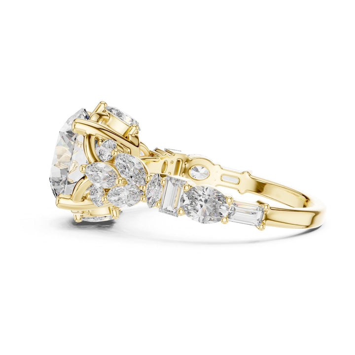 Round Cut Lab Grown Diamond Cluster Ring, 4.04ct Total, Solid Gold