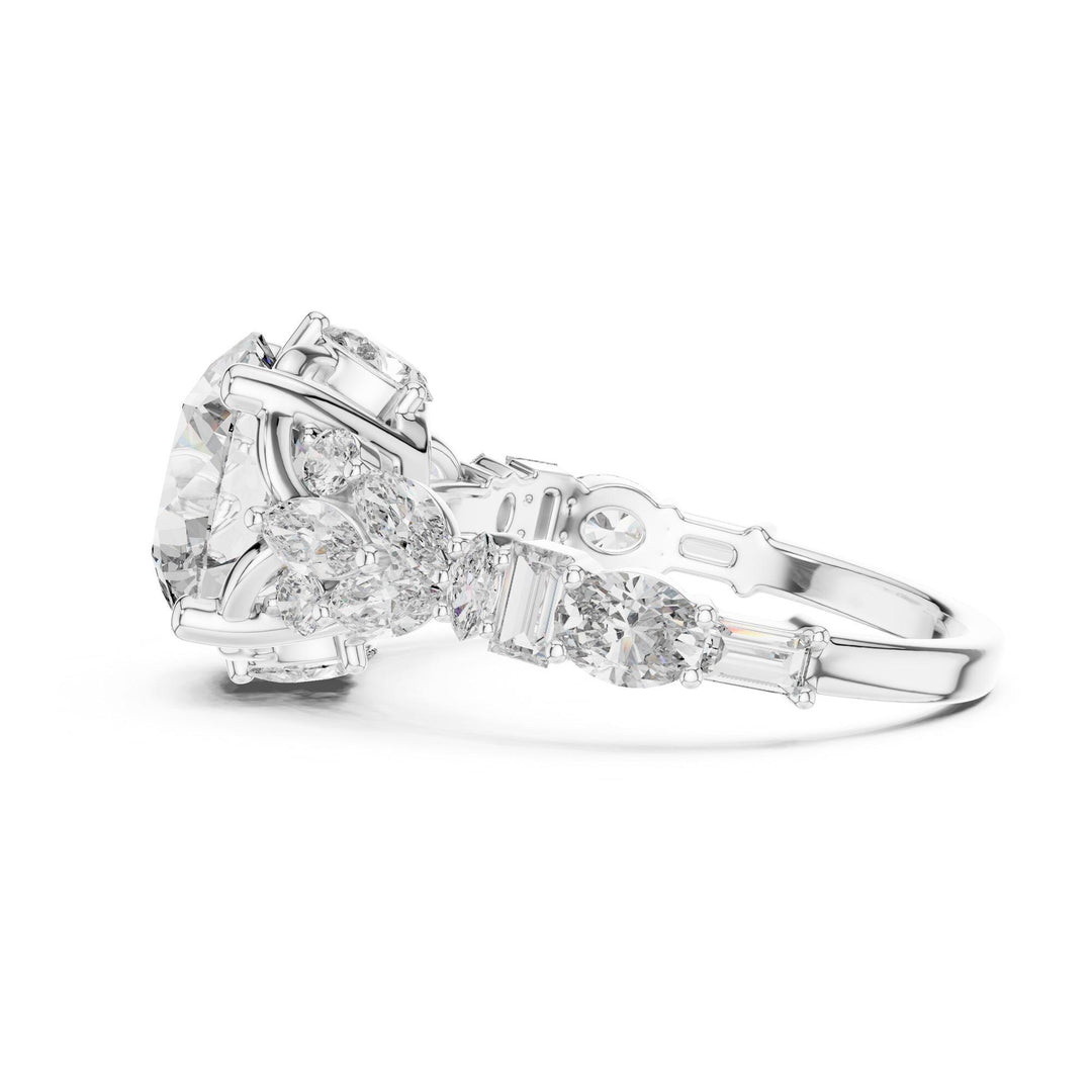 Round Cut Lab Grown Diamond Cluster Ring, 4.04ct Total, Solid Gold