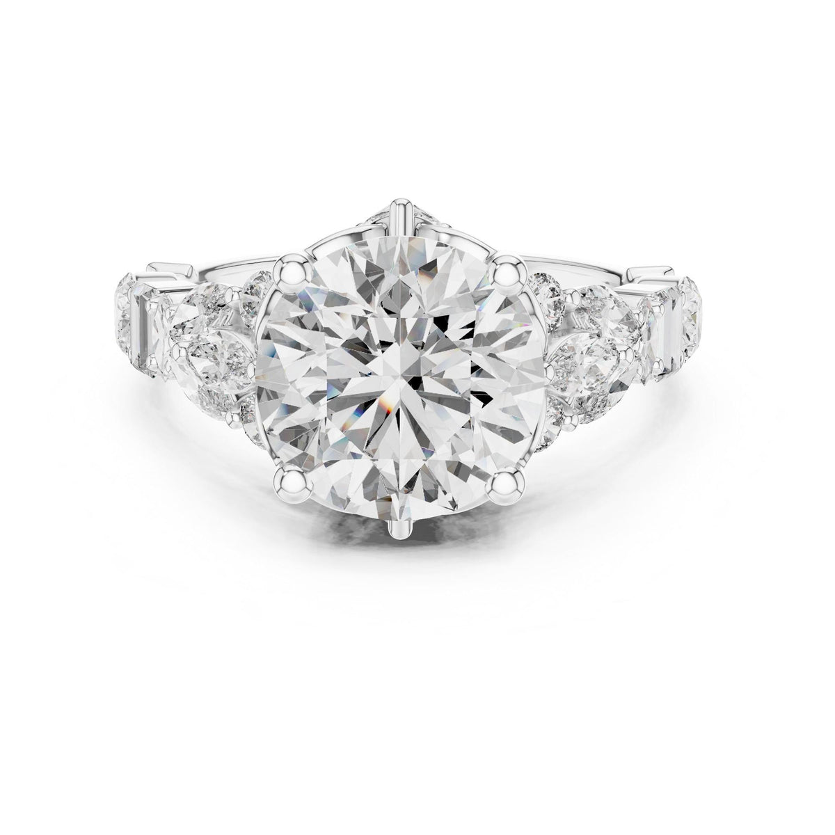 Round Cut Lab Grown Diamond Cluster Ring, 4.04ct Total, Solid Gold