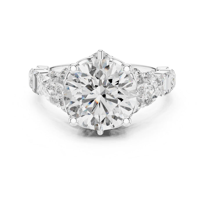 Round Cut Lab Grown Diamond Cluster Ring, 4.04ct Total, Solid Gold