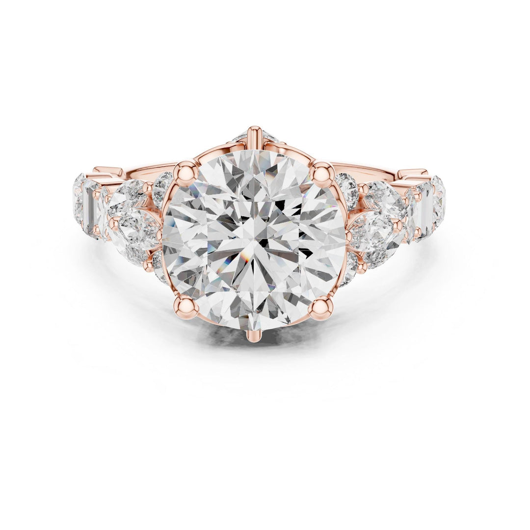Round Cut Lab Grown Diamond Cluster Ring, 4.04ct Total, Solid Gold