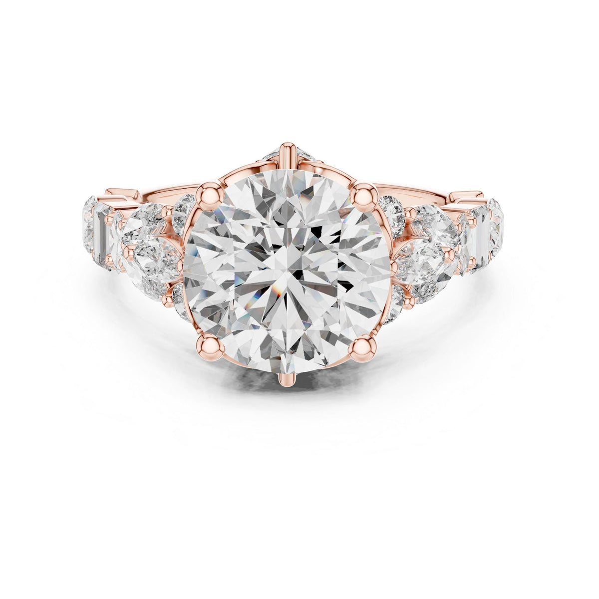 Round Cut Lab Grown Diamond Cluster Ring, 4.04ct Total, Solid Gold