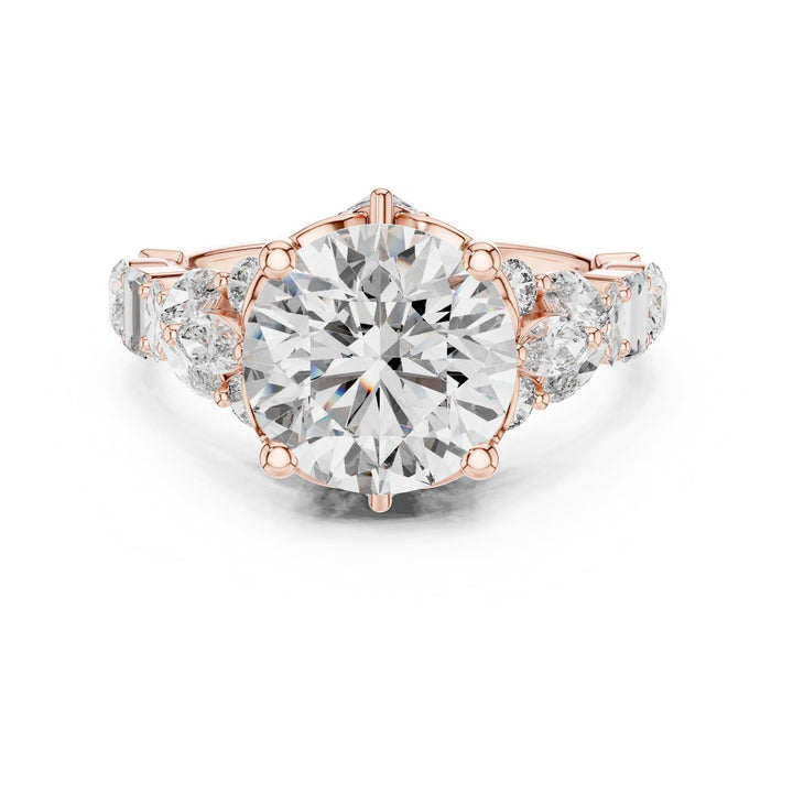 Round Cut Lab Grown Diamond Cluster Ring, 4.04ct Total, Solid Gold