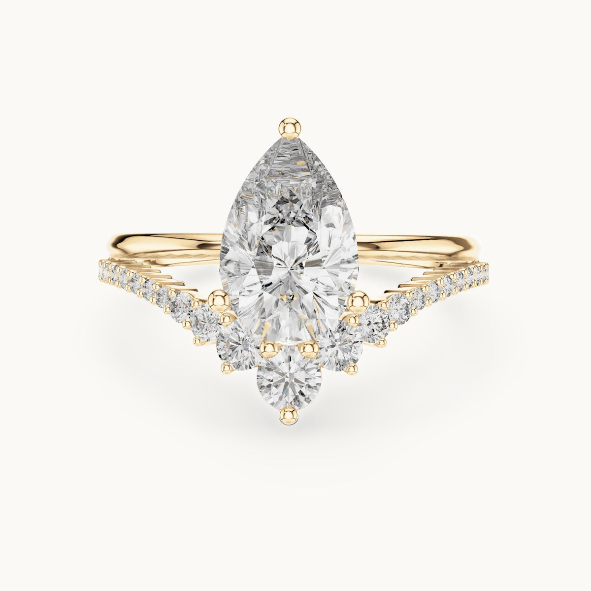 Pear cut lab-grown diamond solitaire ring in 14K yellow gold, 2.35 CT TW, view 1