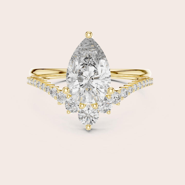 Pear Cut Lab Grown Diamond Solitaire Ring, 2.35ct Total, Solid Gold
