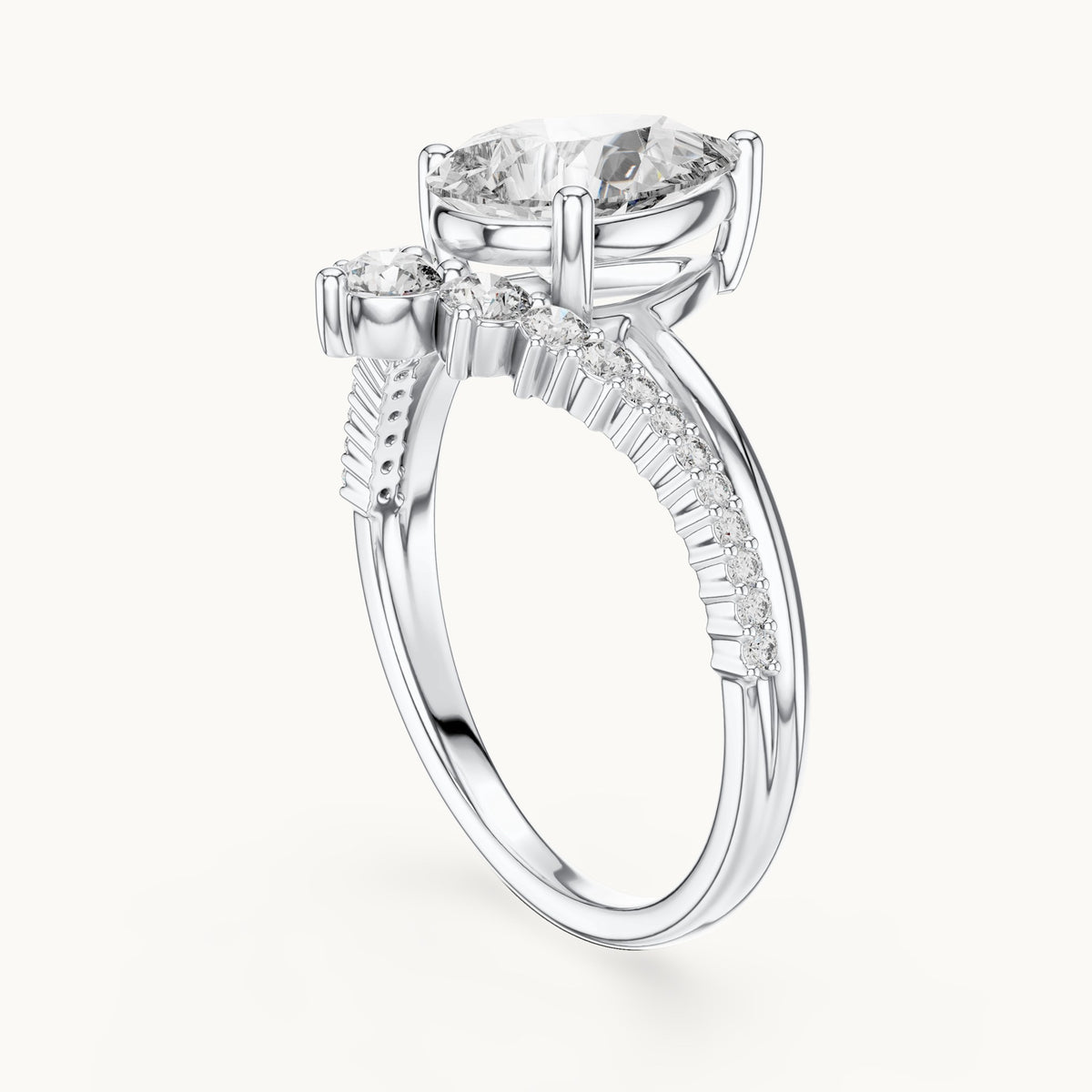 Pear cut lab-grown diamond solitaire ring in 14K white gold, 2.35 CT TW, view 1