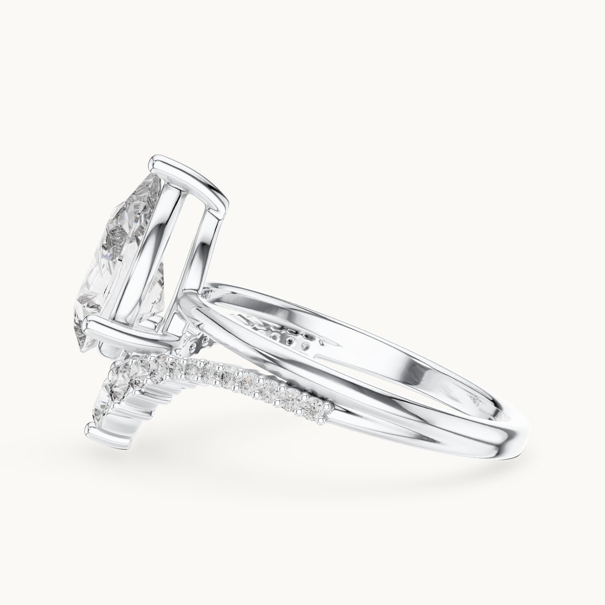 Pear cut lab-grown diamond solitaire ring in 14K white gold, 2.35 CT TW, view 2