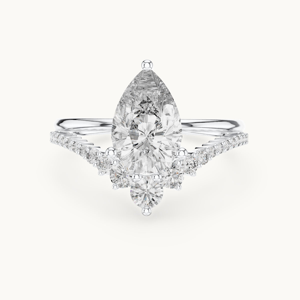 Pear cut lab-grown diamond solitaire ring in 14K white gold, 2.35 CT TW, view 3