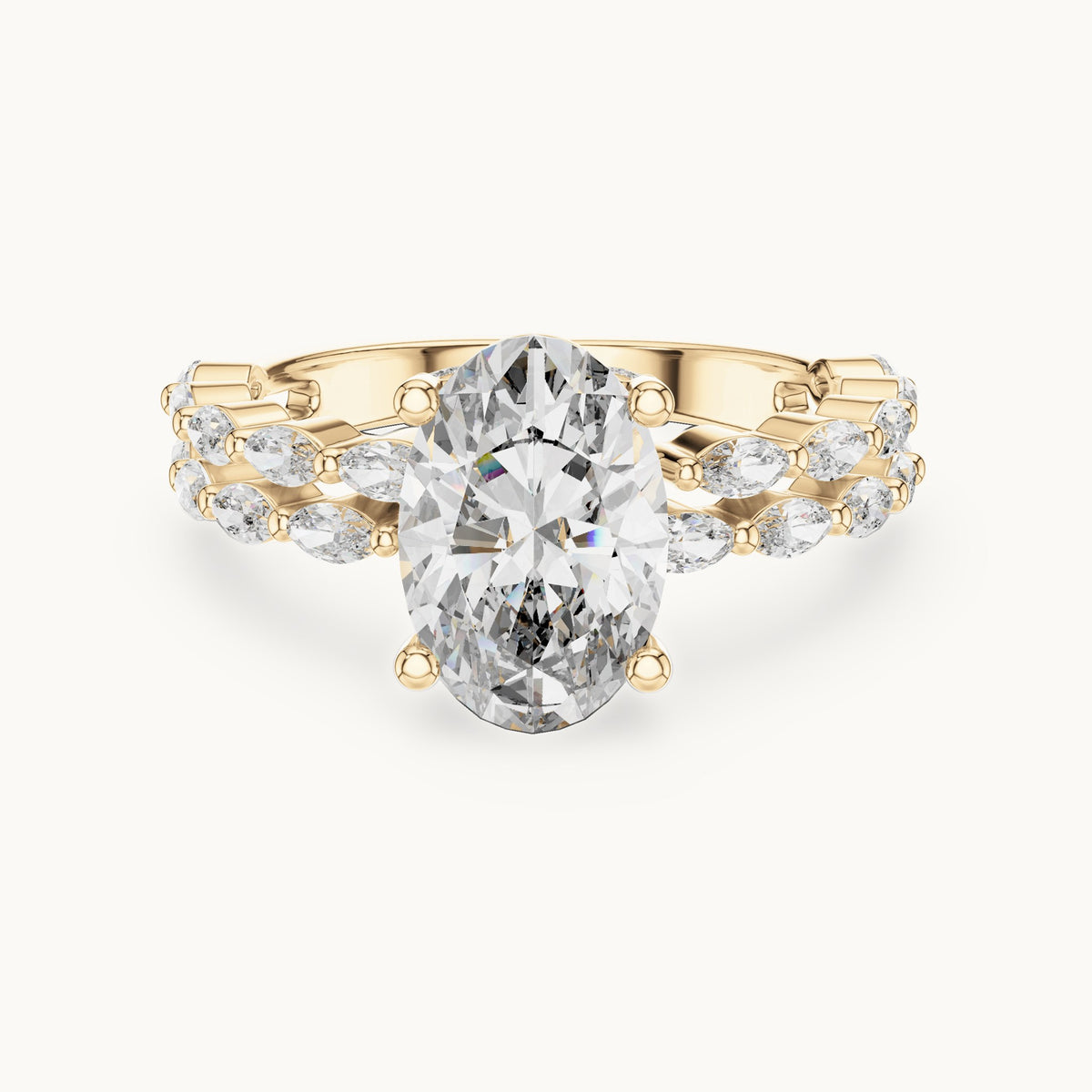 Oval cut lab-grown diamond solitaire ring in 14K yellow gold, 2.72 CT TW, view 1