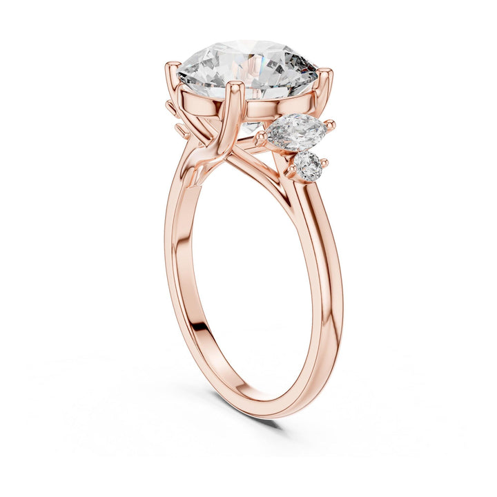 Round Cut Lab Grown Diamond Cluster Ring, 3.87ct Total, Solid Gold