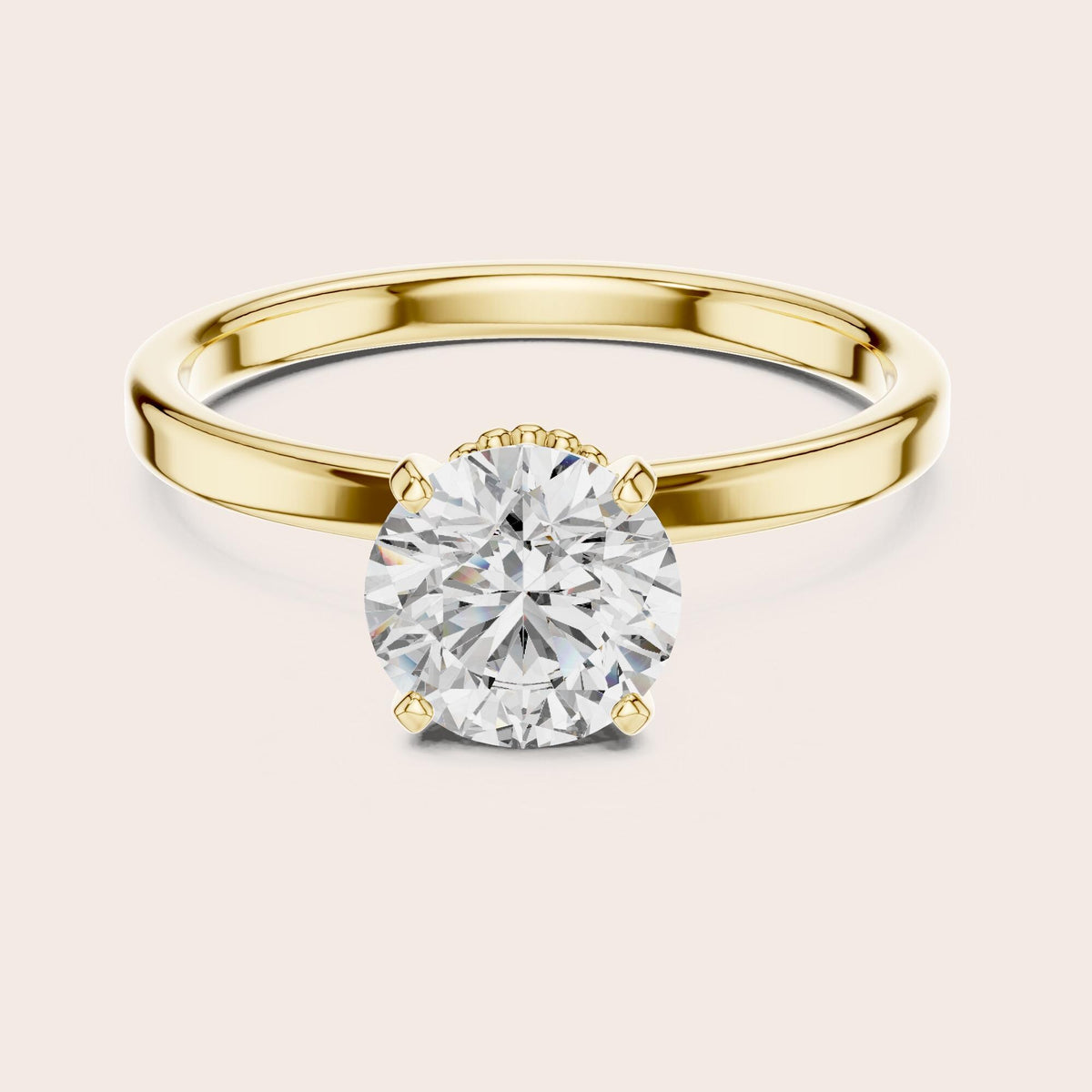 Round Cut Lab Grown Diamond Solitaire Ring, 1.00ct Total, Solid Gold