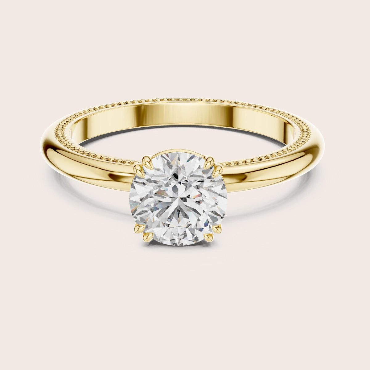 Round Cut Lab Grown Diamond Solitaire Ring, 1.00ct Total, Solid Gold