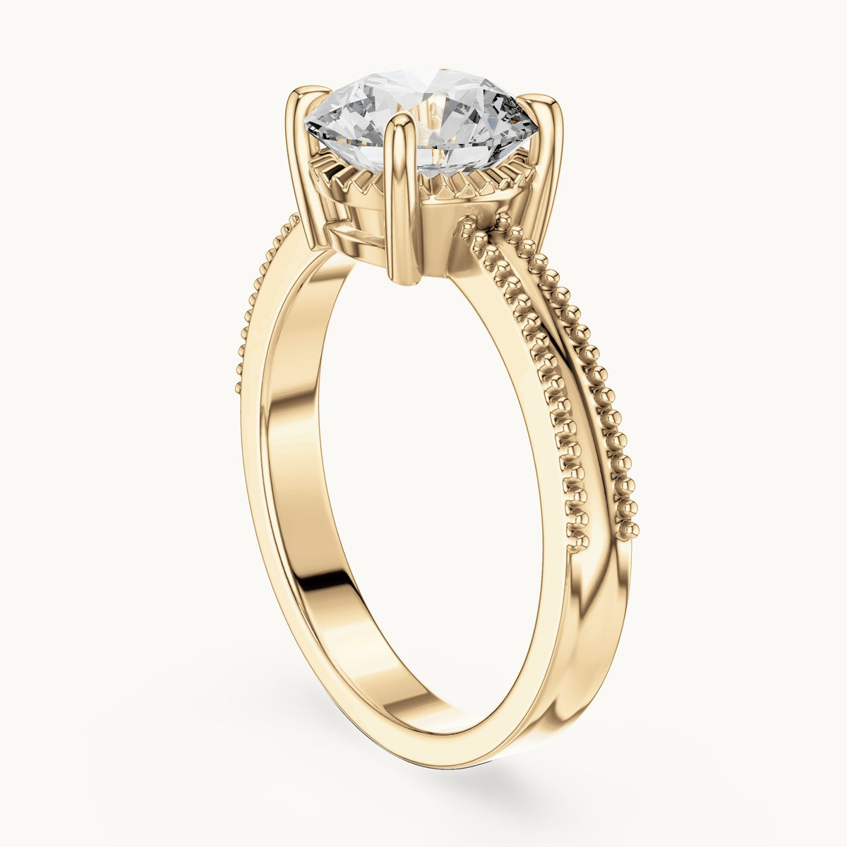 Round cut lab-grown diamond solitaire ring in 14K yellow gold, 2.05 CT TW, view 2