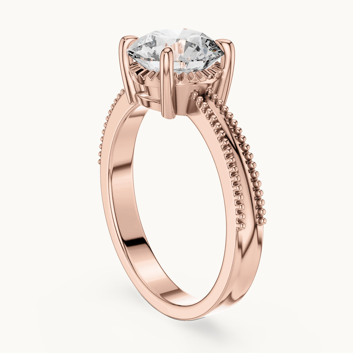 Round cut lab-grown diamond solitaire ring in 14K rose gold, 2.05 CT TW, view 1