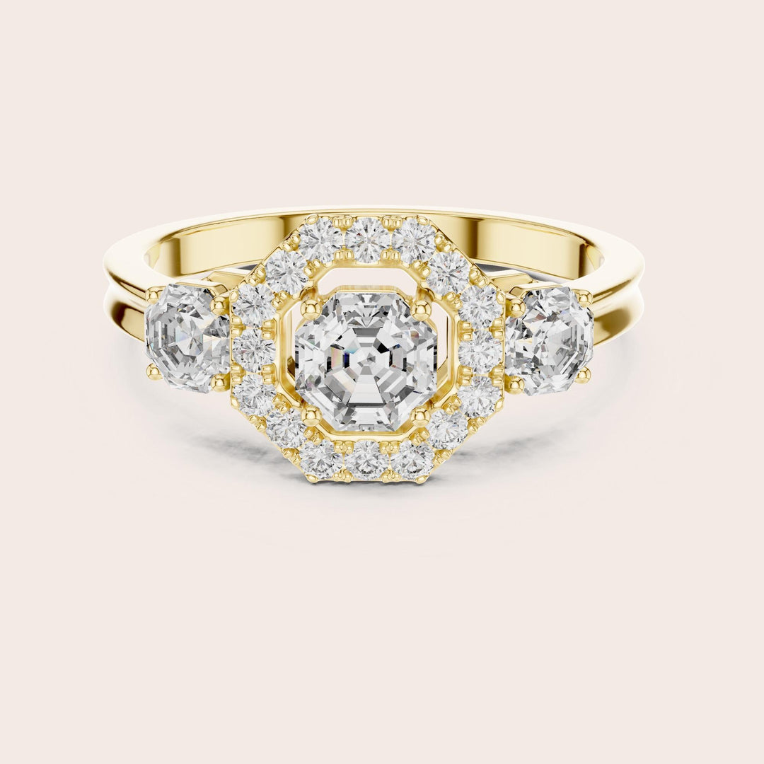 Emerald Cut Lab Grown Diamond Cluster Ring, 1.17ct Total, Solid Gold