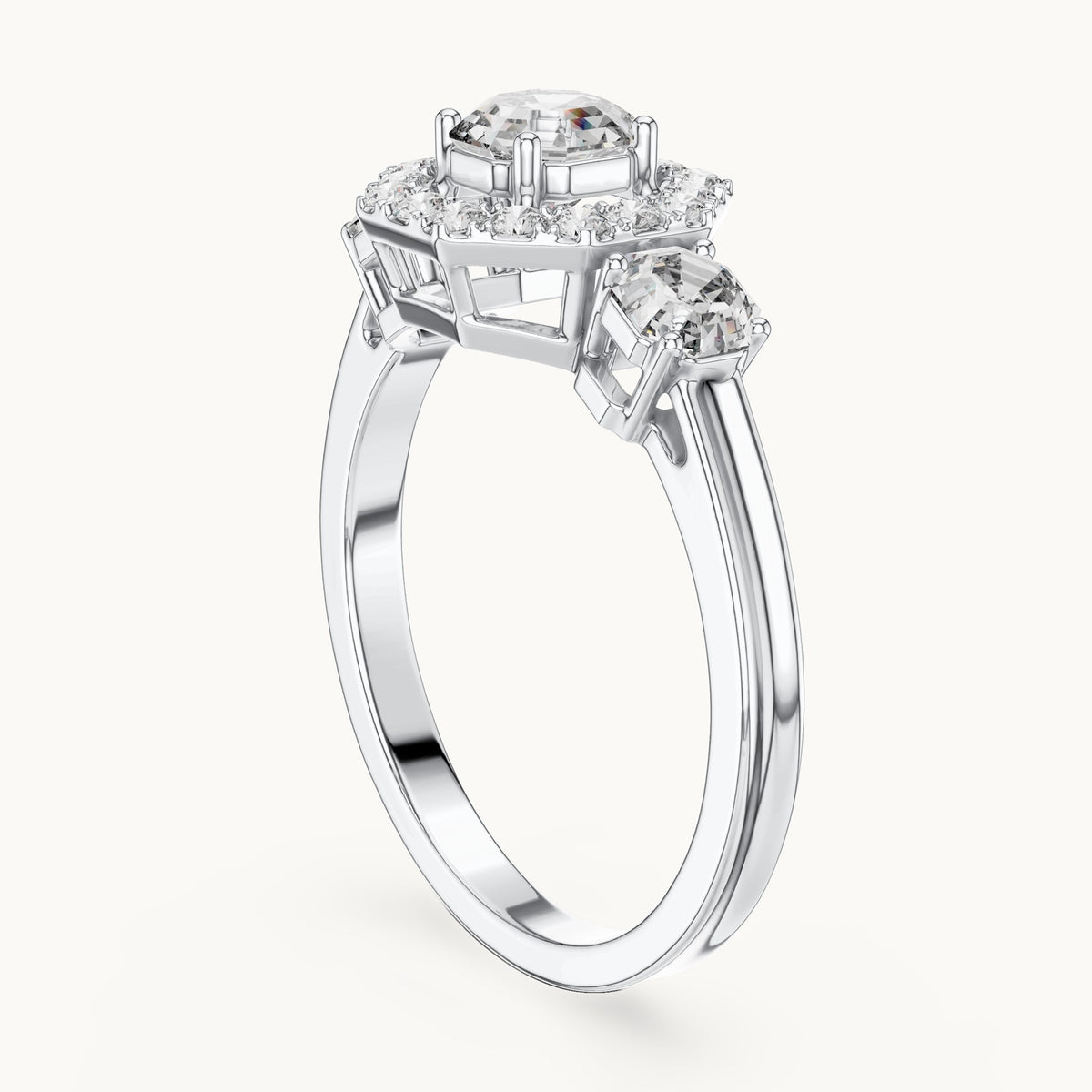Emerald cut lab-grown diamond cluster ring in 14K white gold, 1.17 CT TW, view 1
