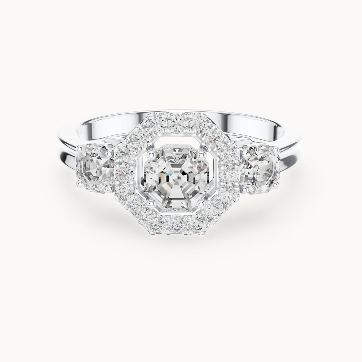 Emerald cut lab-grown diamond cluster ring in 14K white gold, 1.17 CT TW, view 3
