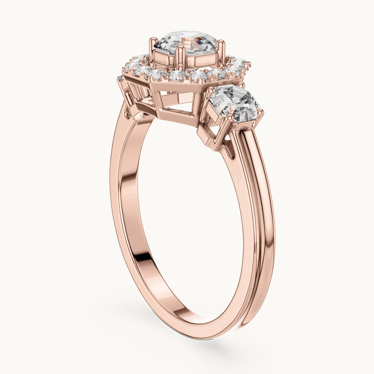 Emerald cut lab-grown diamond cluster ring in 14K rose gold, 1.17 CT TW, view 1