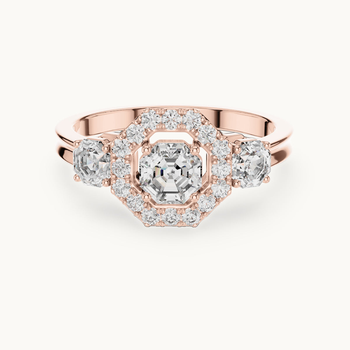 Emerald cut lab-grown diamond cluster ring in 14K rose gold, 1.17 CT TW, view 3